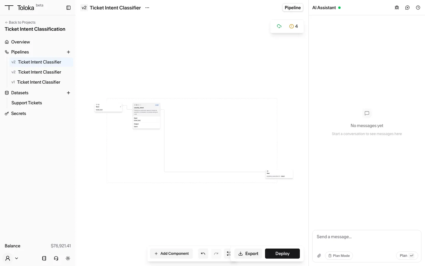 The Deploy button in the Pipeline tab bottom toolbar