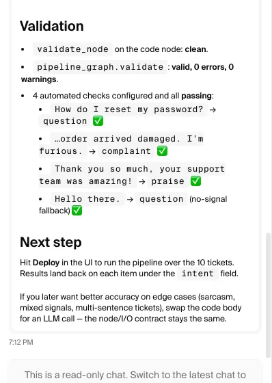 The Validation section showing all automated checks passing